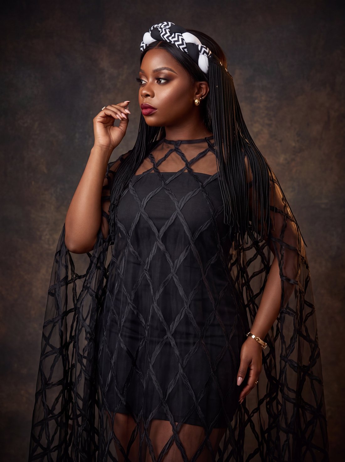 The fringe headwrap from behind